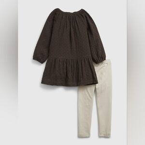 GAP Toddler Brown Woven Dress and Beige Leggings Outfit Set